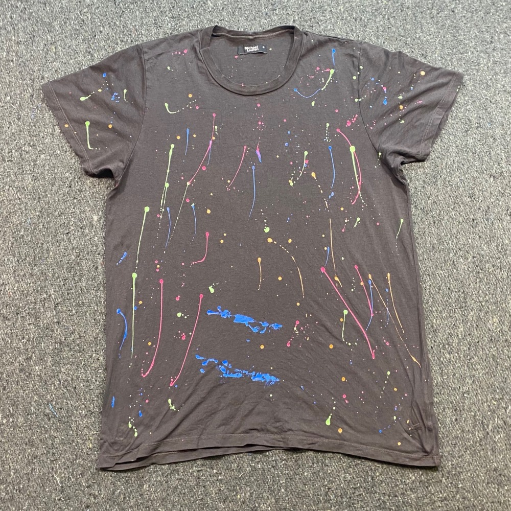 Michael Lauren Paint Splatter TShirt Sz M Mens Grey Streetwear Neon Art Grunge